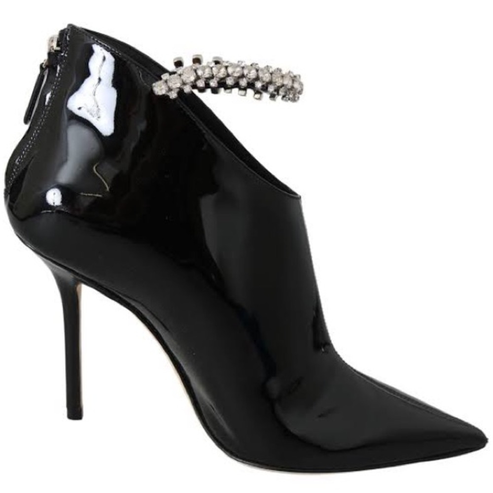 Jimmy Choo Blaize 100 Black Patent Leather Crystal Accent Booties